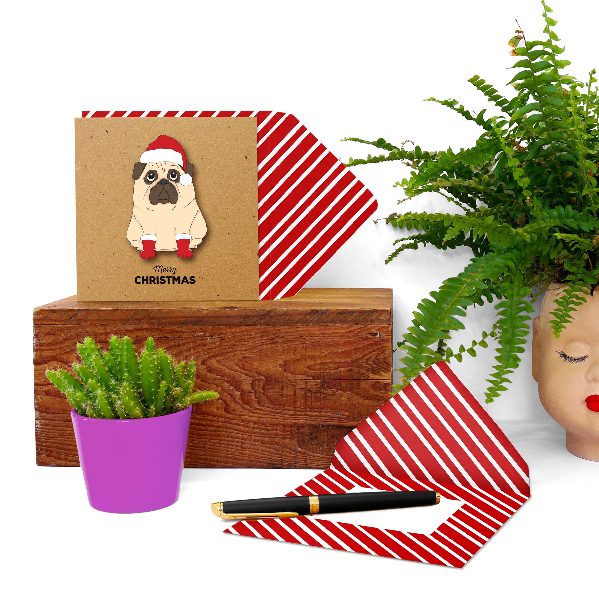 Santa Pug, Handmade Greeting Card