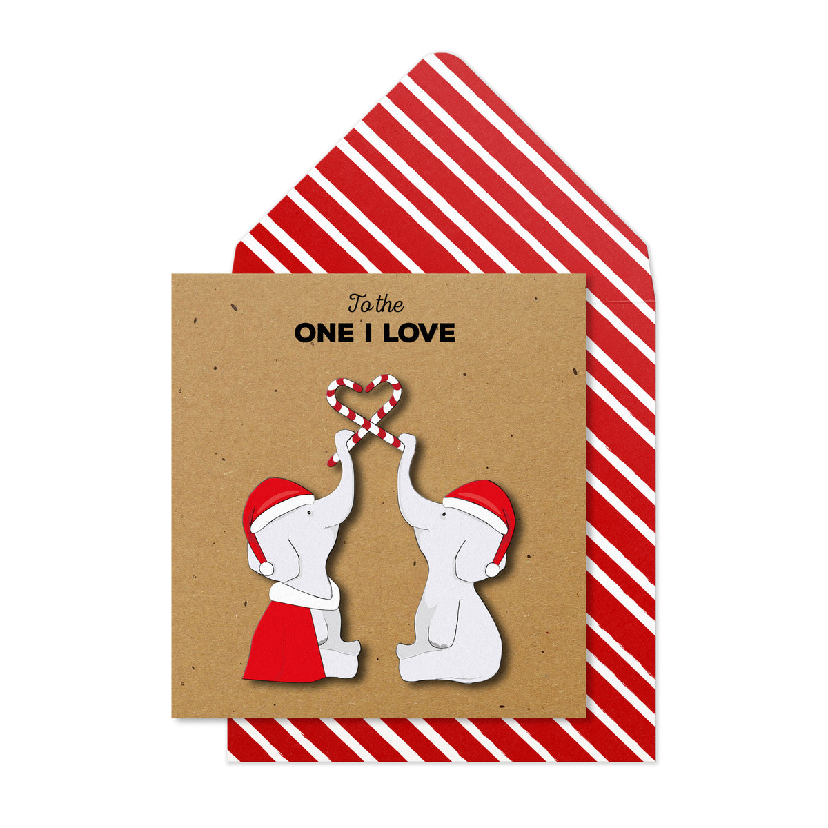 To the One I Love Candy Cane Elephants, Handmade Christmas Greeting Card
