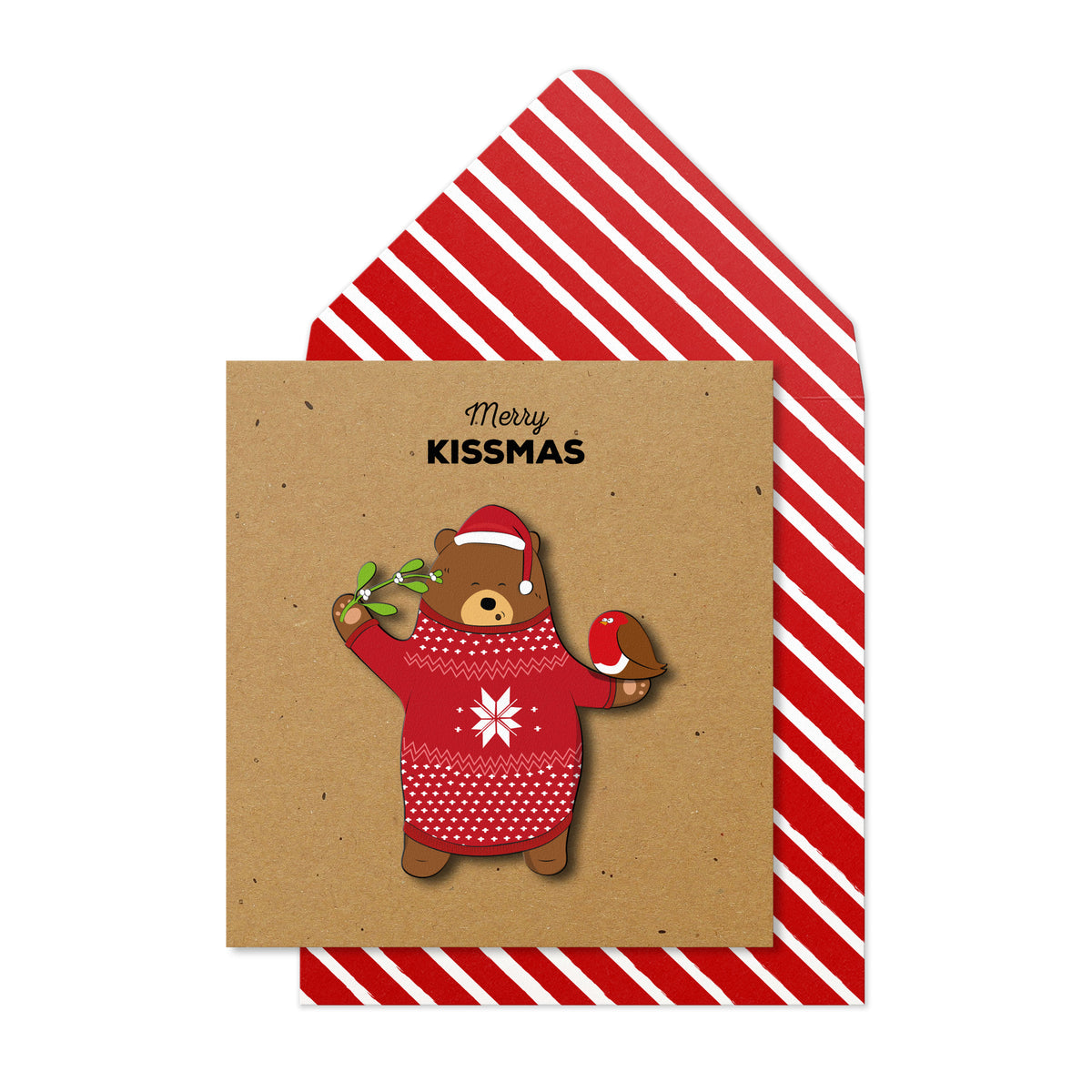 Merry Kissmas Bear Handmade Greeting Card