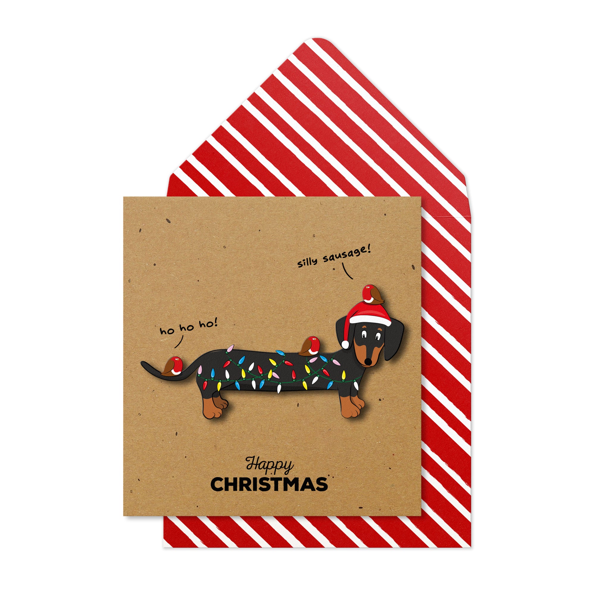 Happy Christmas Silly Dachshund Handmade Greeting Card