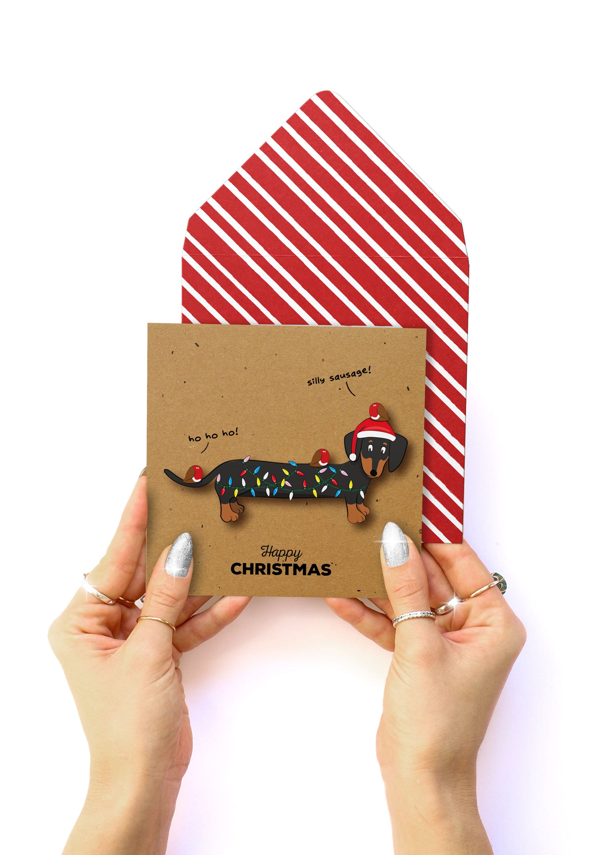 Happy Christmas Silly Dachshund Handmade Greeting Card