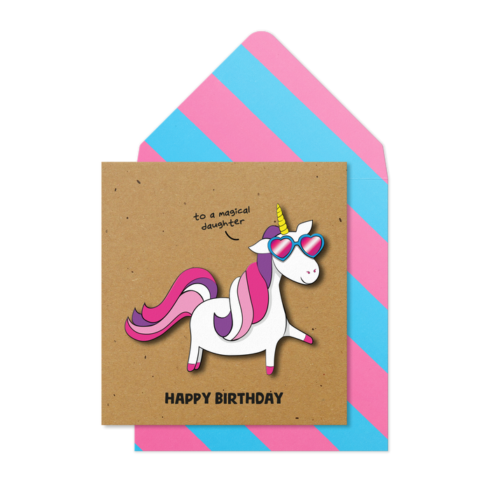 Happy Birthday To A Magical Daughter Unicorn, Handmade Greeting Card