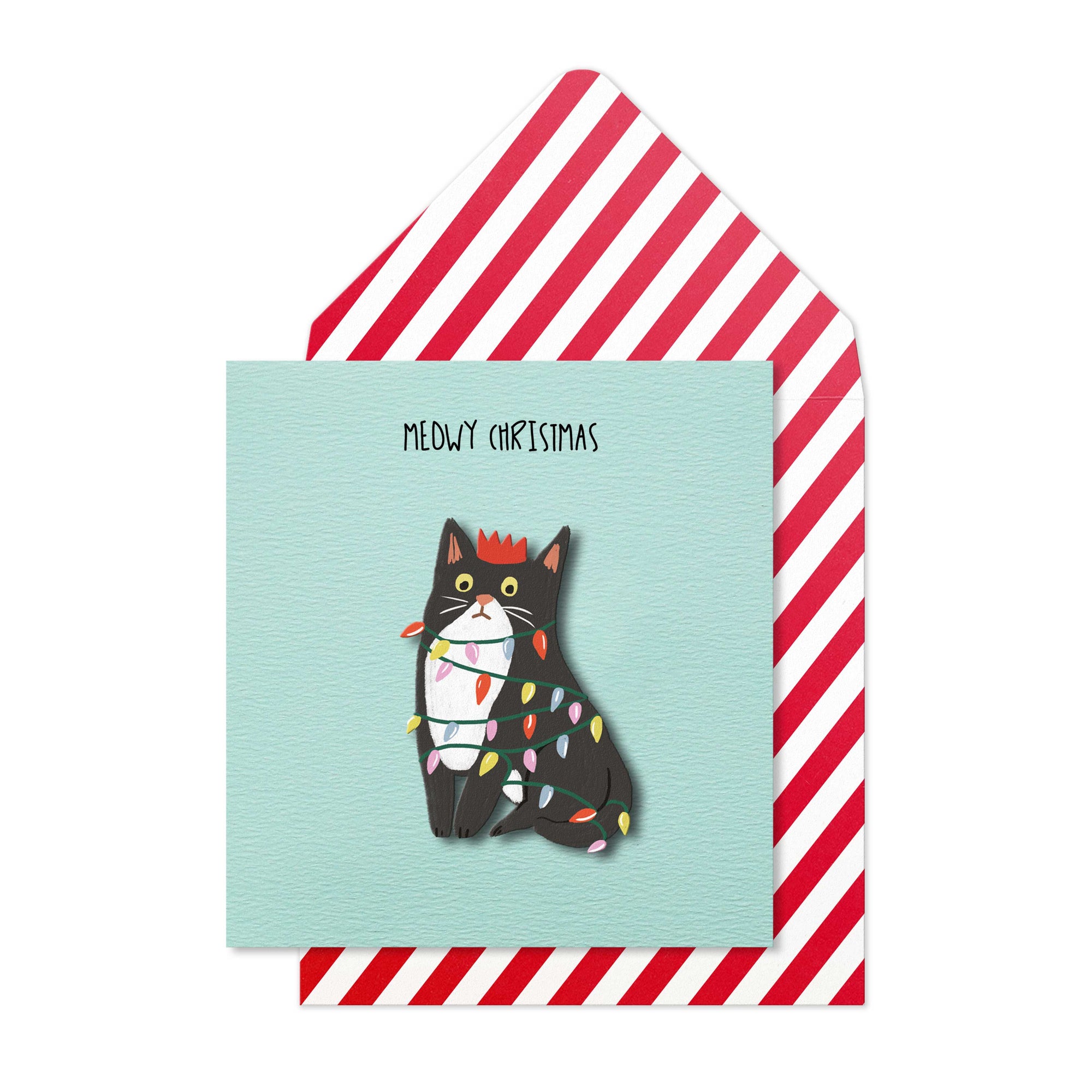 Christmas Cat in Lights Handmade Greeting Card