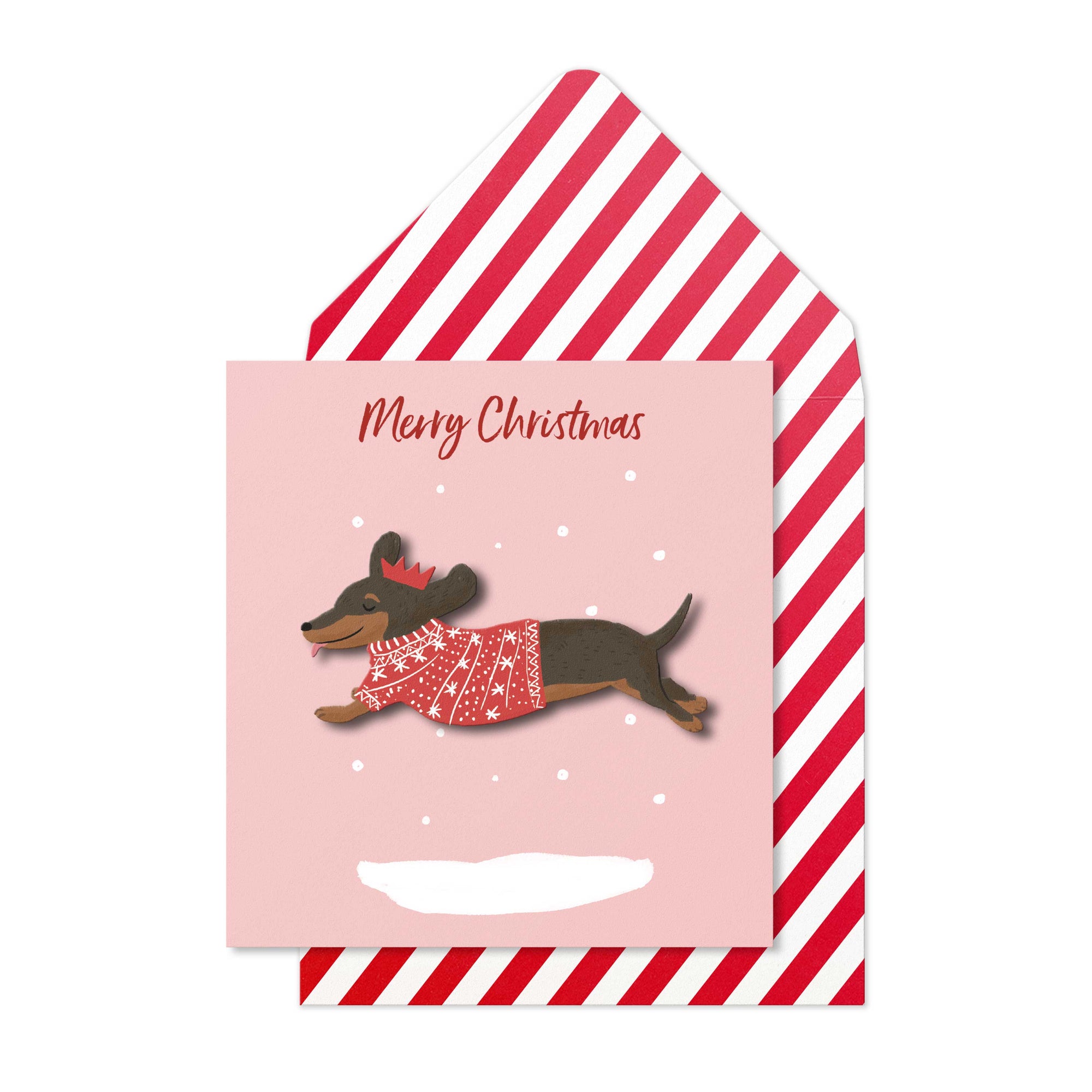 Merry Christmas Jumping Dachshund Handmade Greeting Card