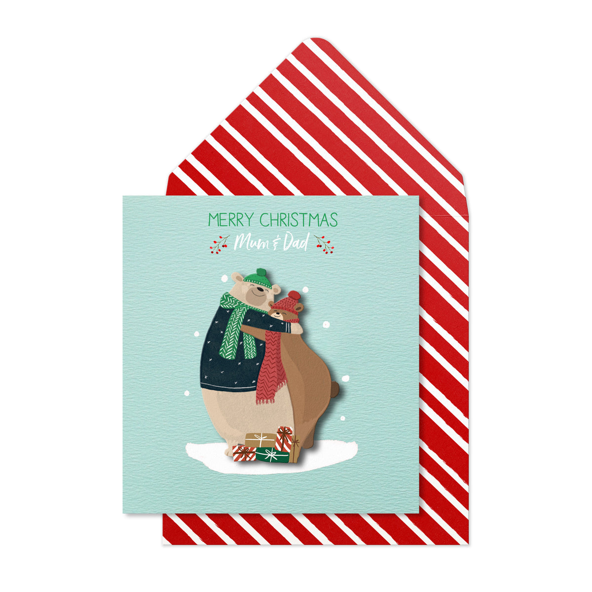 Merry Christmas Mum & Dad Bears, 3D | Handmade Greeting Card