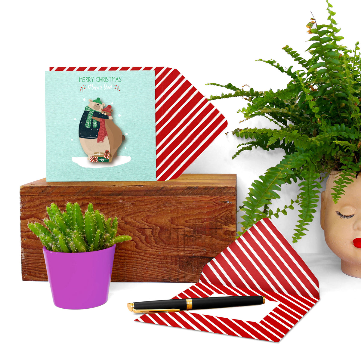 Merry Christmas Mum & Dad Bears, 3D | Handmade Greeting Card