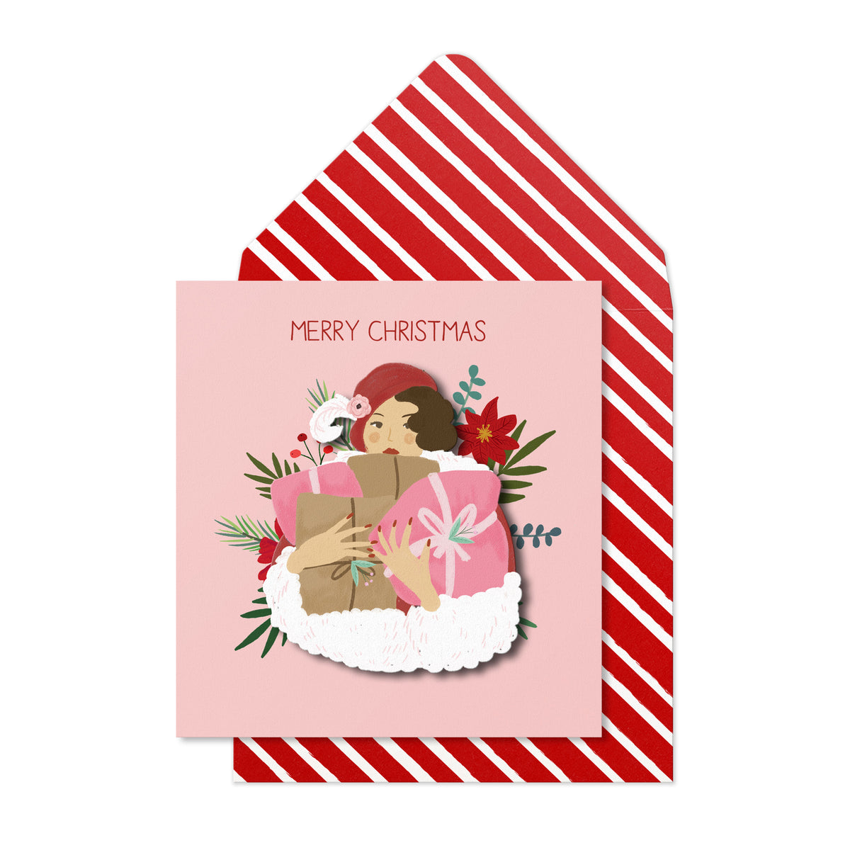 Christmas Shopping Vintage Woman | Handmade Greeting Card
