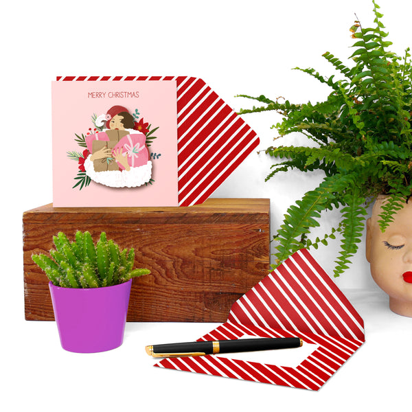 Christmas Shopping Vintage Woman | Handmade Greeting Card