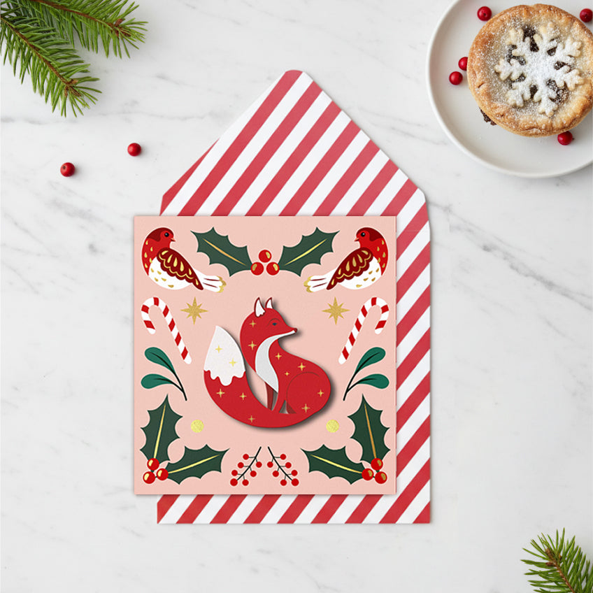 Christmas Festive Fox Handmade Greeting Card