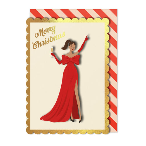 Christmas Lady In Red Greeting Card | Premium UK Handmade Card