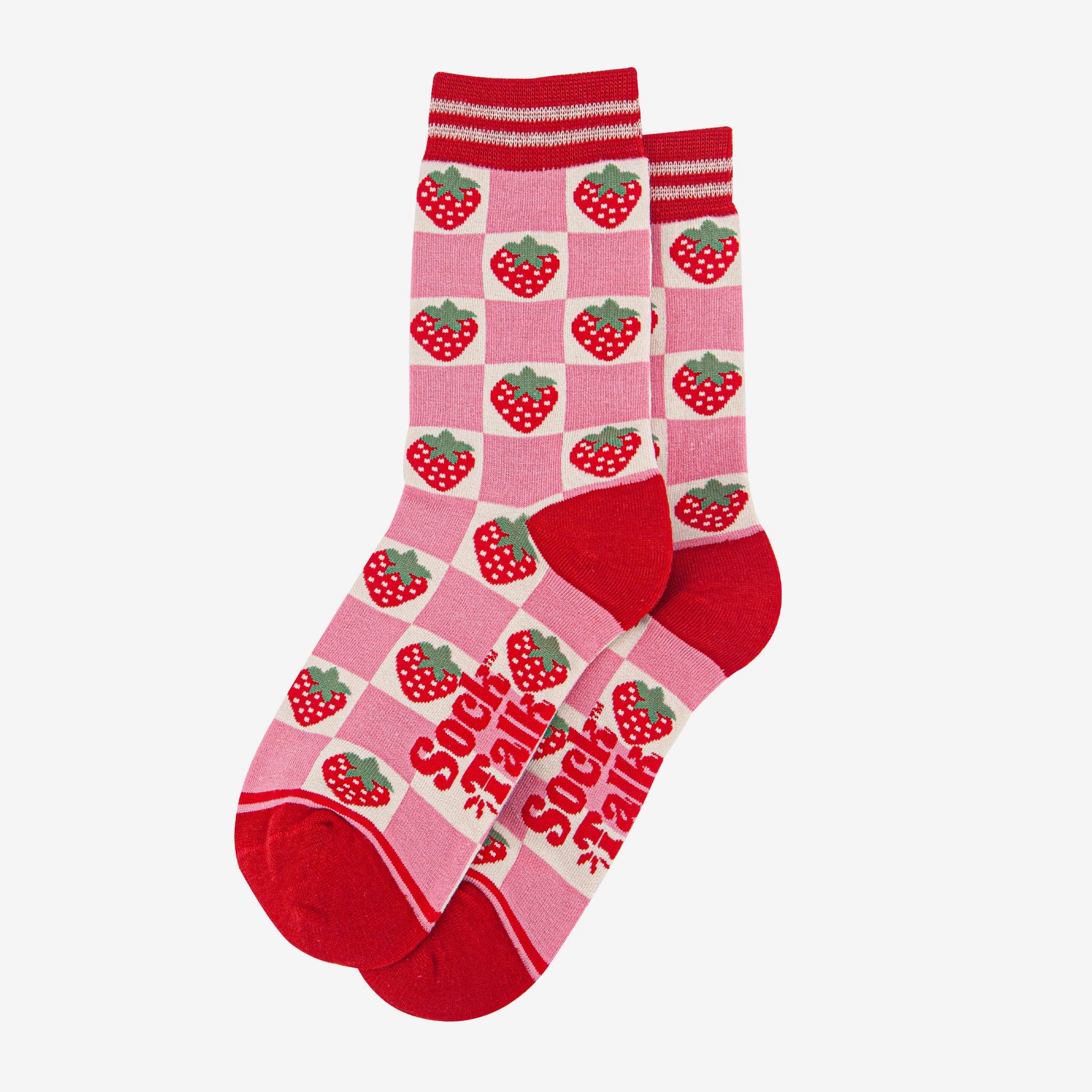 Women's Bamboo Socks, Pink & Red Checked Strawberry