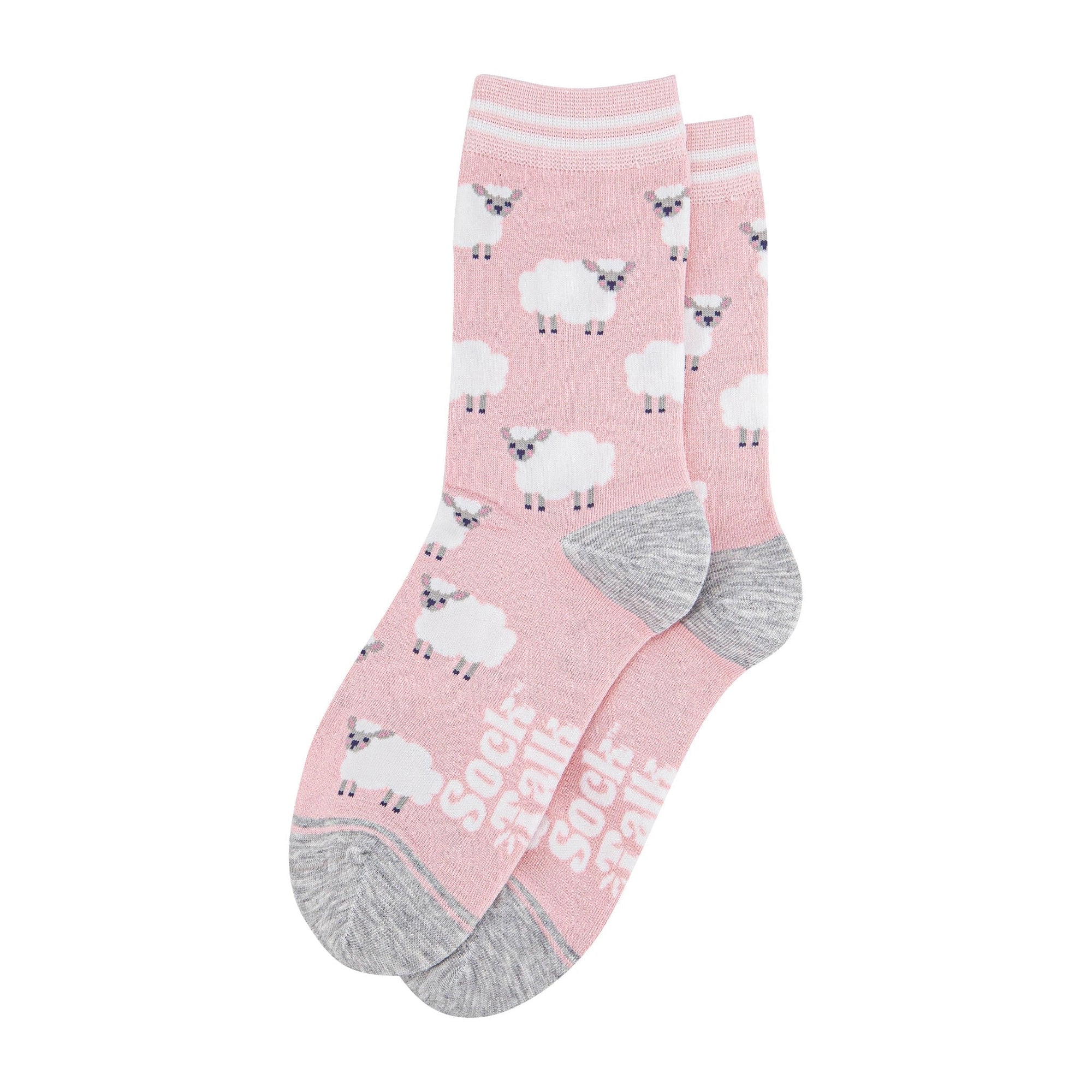 Women's Bamboo Socks, Light Pink & Grey Sheep