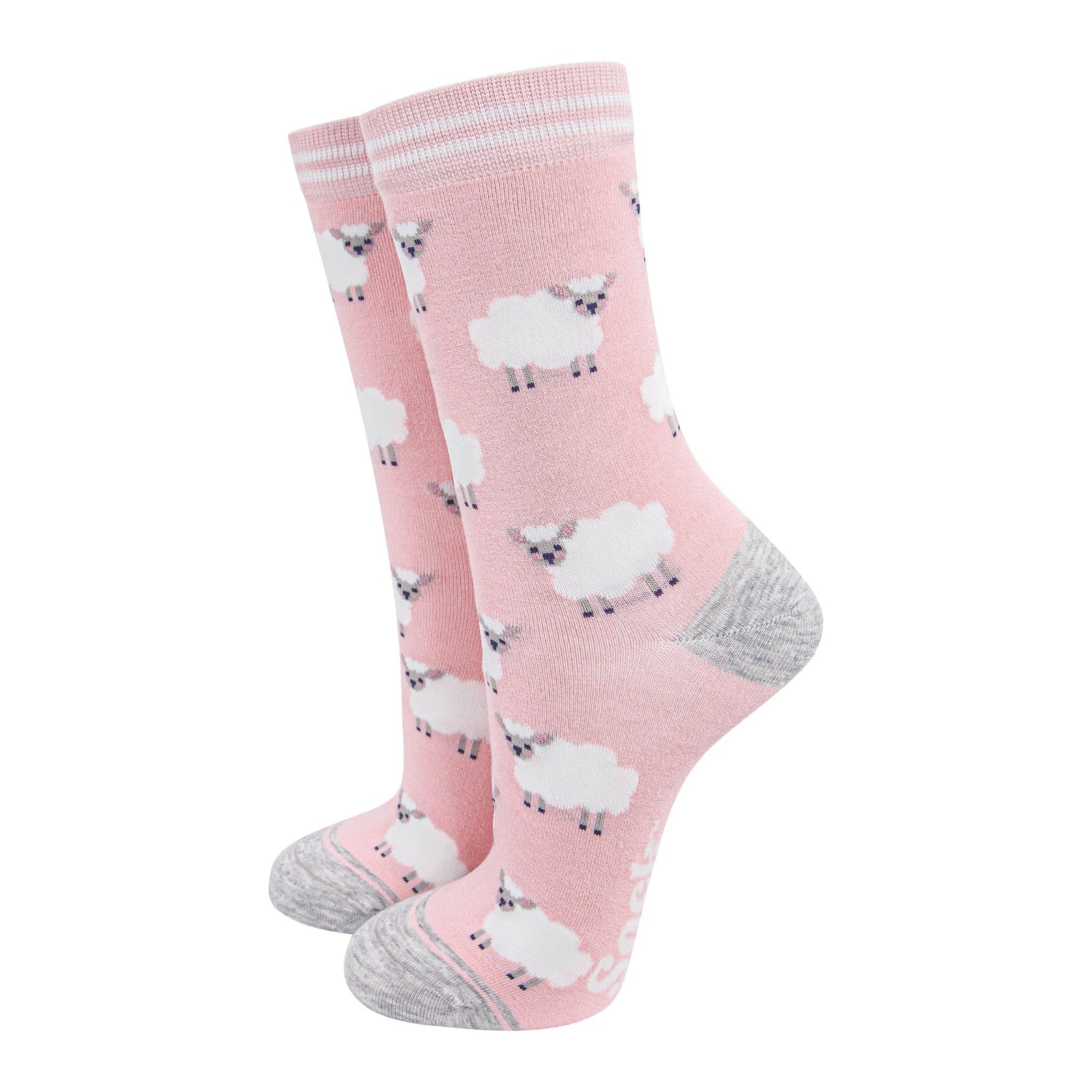 Women's Bamboo Socks, Light Pink & Grey Sheep