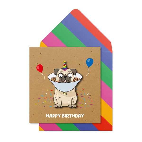 Happy Birthday, Party Pug | Handmade Greeting Card