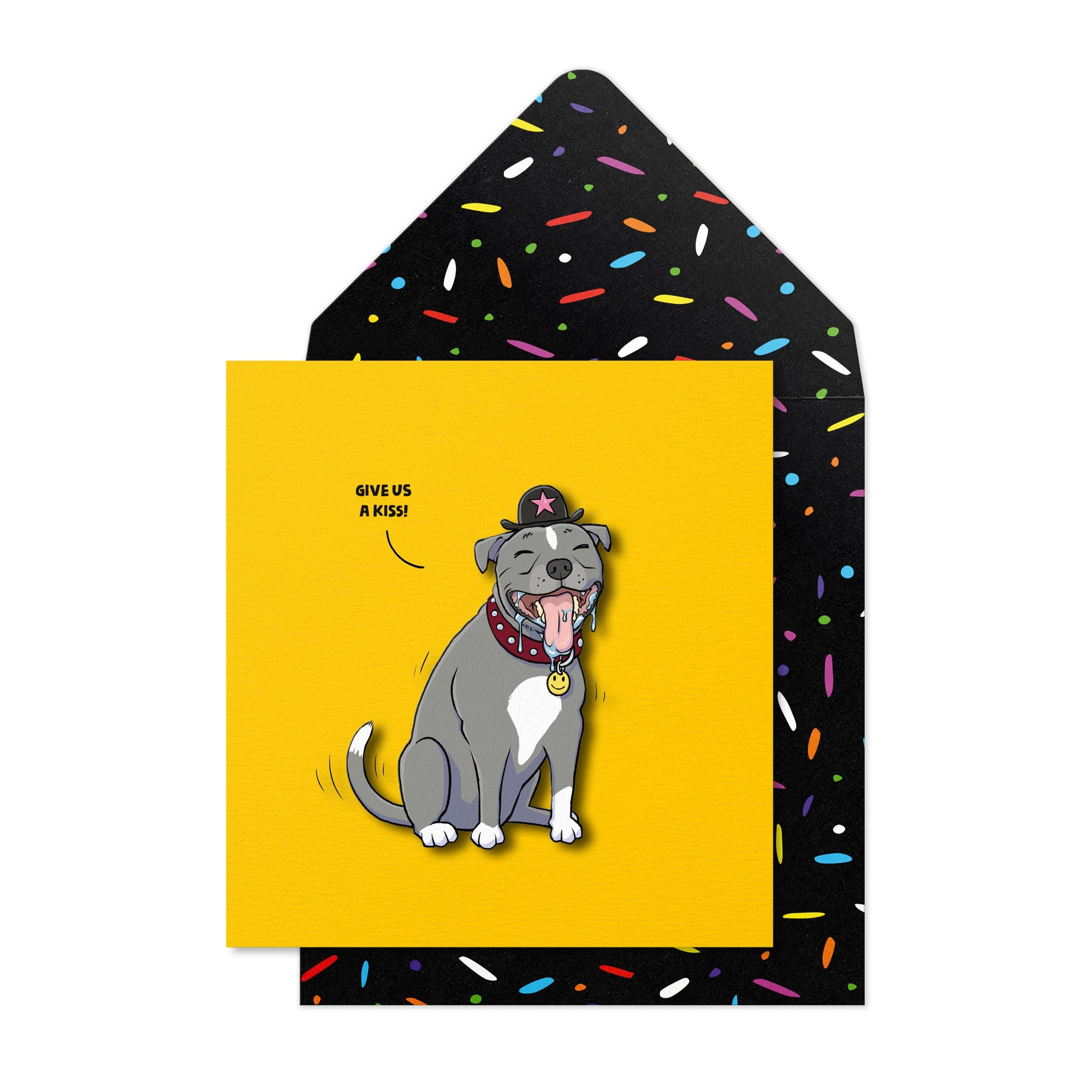 Funny Give us a kiss Staffy, Handmade Greeting Card