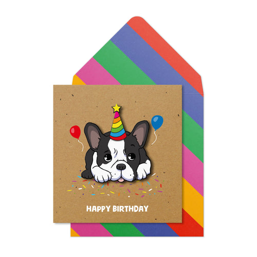 Happy Birthday Frenchie, Handmade Greeting Card