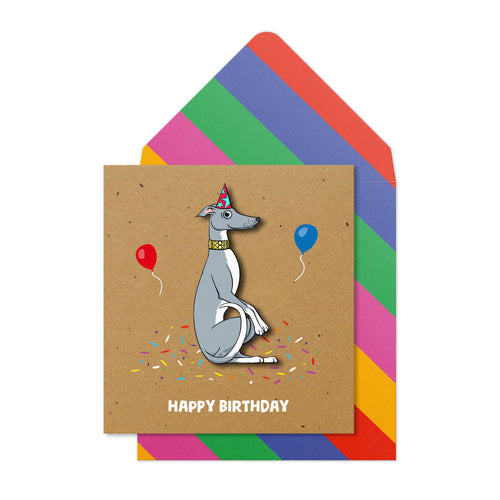 Happy Birthday Funny Whippet, Handmade Greeting Card