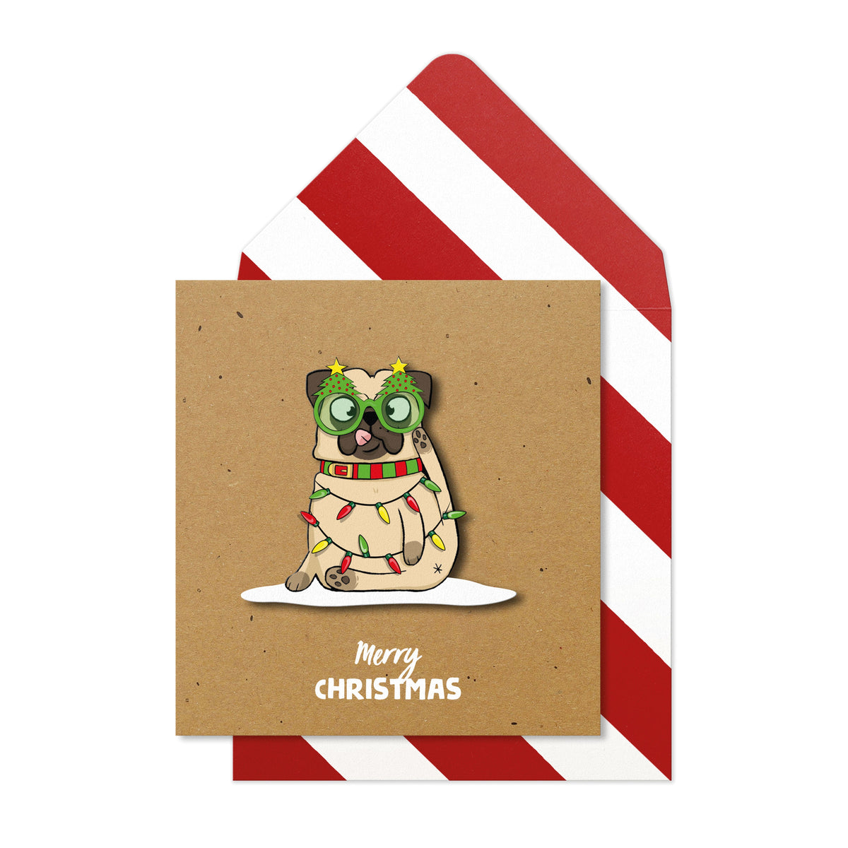 Merry Christmas Festive Funny Pug | Handmade Greeting Card