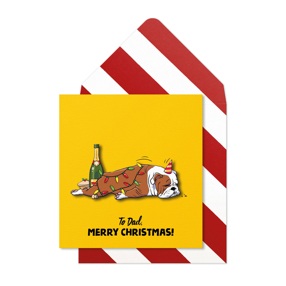 Merry Christmas Dad, Party Bulldog | Handmade Greeting Card