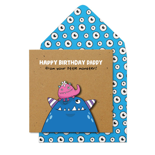 Happy Birthday Daddy Monsters, Handmade Greeting Card