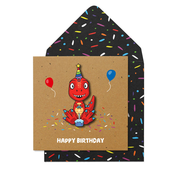 Happy Birthday' Red Dinosaur | Handmade Greeting Card