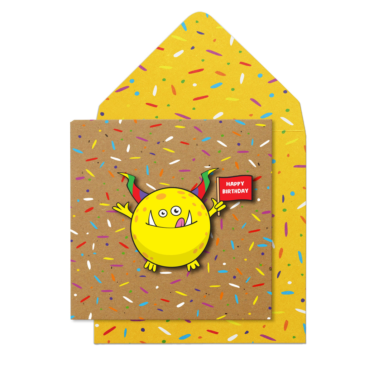 Happy Birthday' Yellow Monster | Handmade Greeting Card