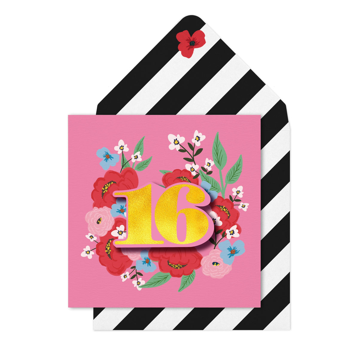 Floral Birthday - Pink 16th | Handmade Greeting Card