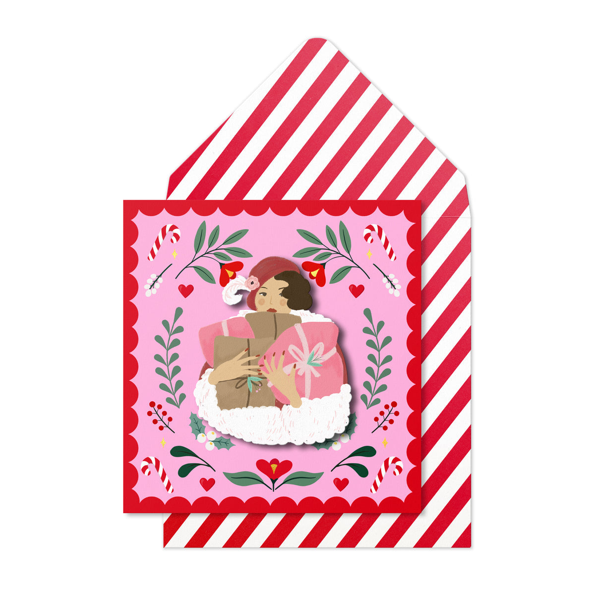 Christmas Vintage Shopping Lady | Handmade Greeting Card
