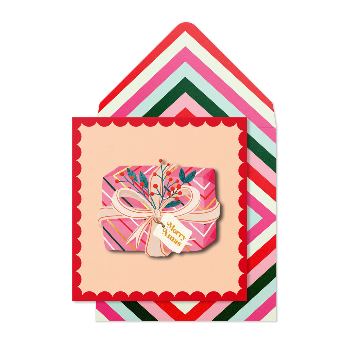 Merry Christmas 3D Striped Present | Handmade Greeting Card