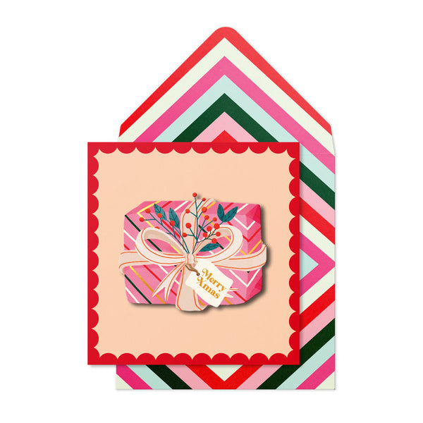 Merry Christmas 3D Striped Present | Handmade Greeting Card