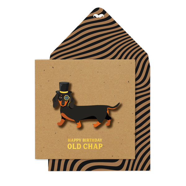 Happy Birthday Old Chap, Sausage Dog | Handmade Greeting Card