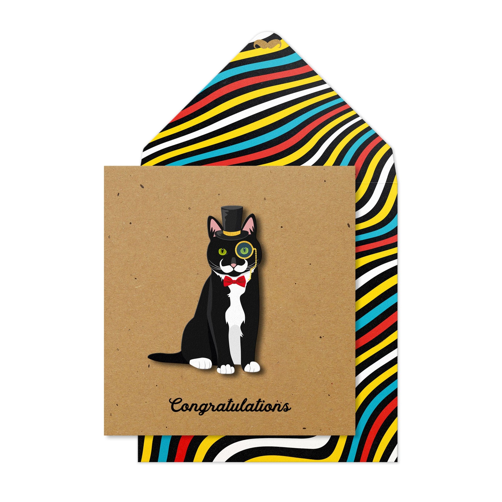 Congratulations Top Hat Cat, Handmade Greeting Card