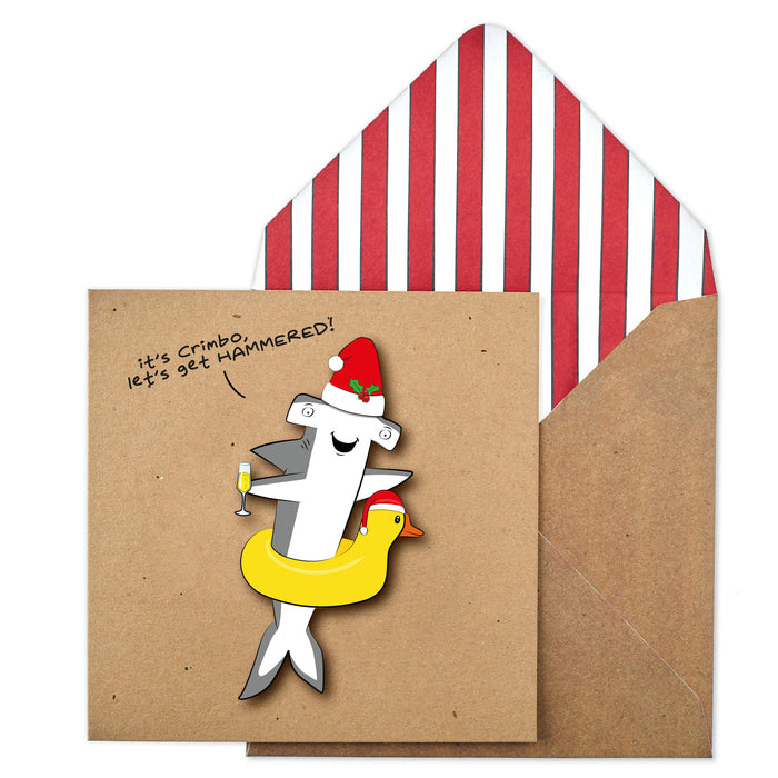 Funny Christmas Hammerhead Shark Handmade Greeting Card