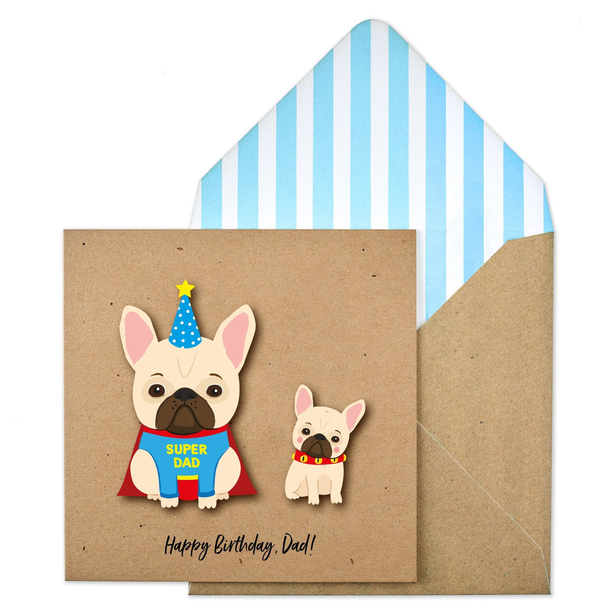 Happy Birthday Dad' Frenchie | Handmade Greeting Card