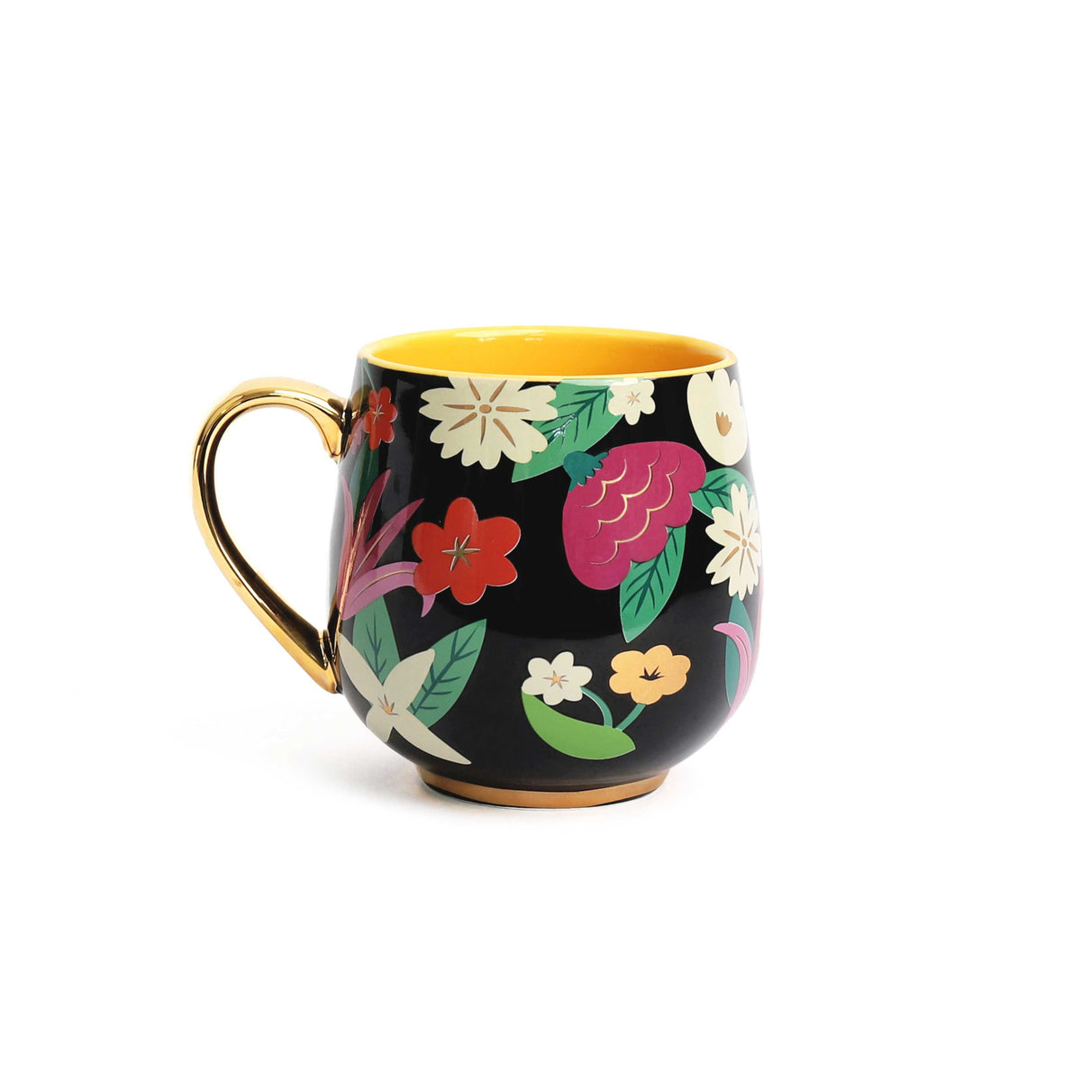 Luxury Gold-Handled Mug with Floral Print - Elegant Ceramic Coffee Mug ...