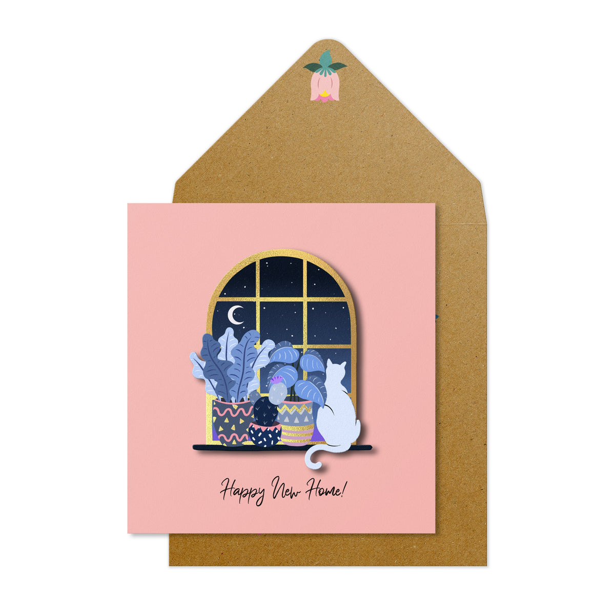 Happy New Home Cat, Handmade Greeting Card
