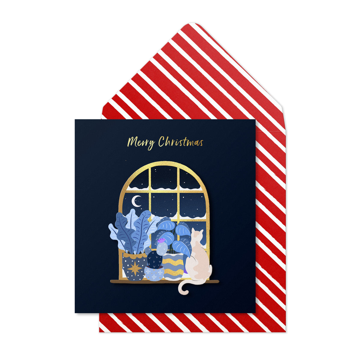 Merry Christmas Cat, Wild Moon, 3D Handmade Greeting Card