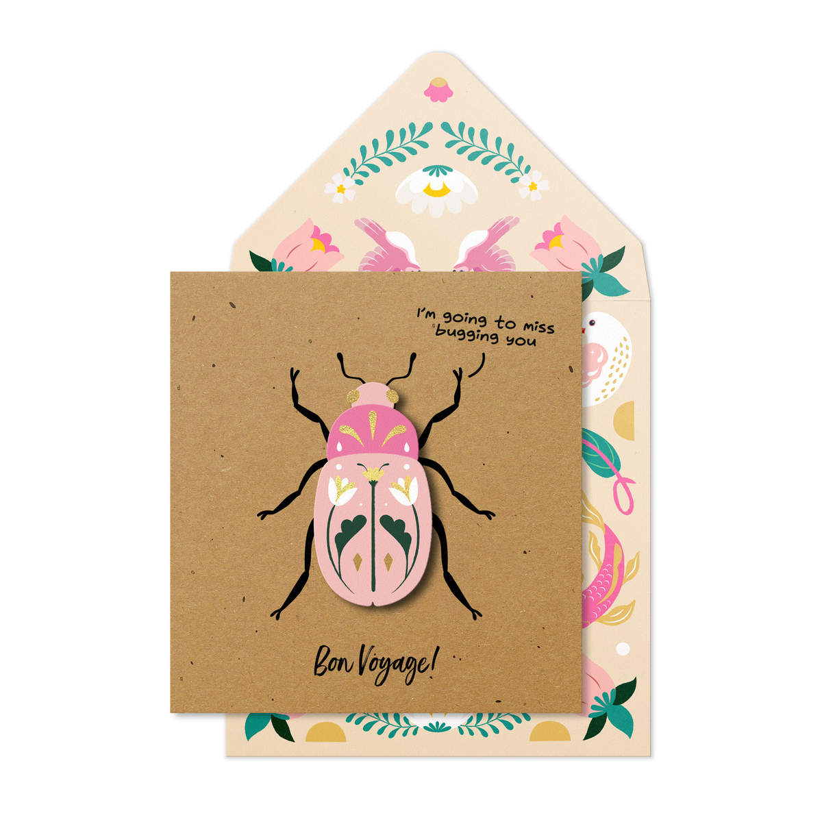 Bon Voyage Garden Beetle, Handmade Greeting Card