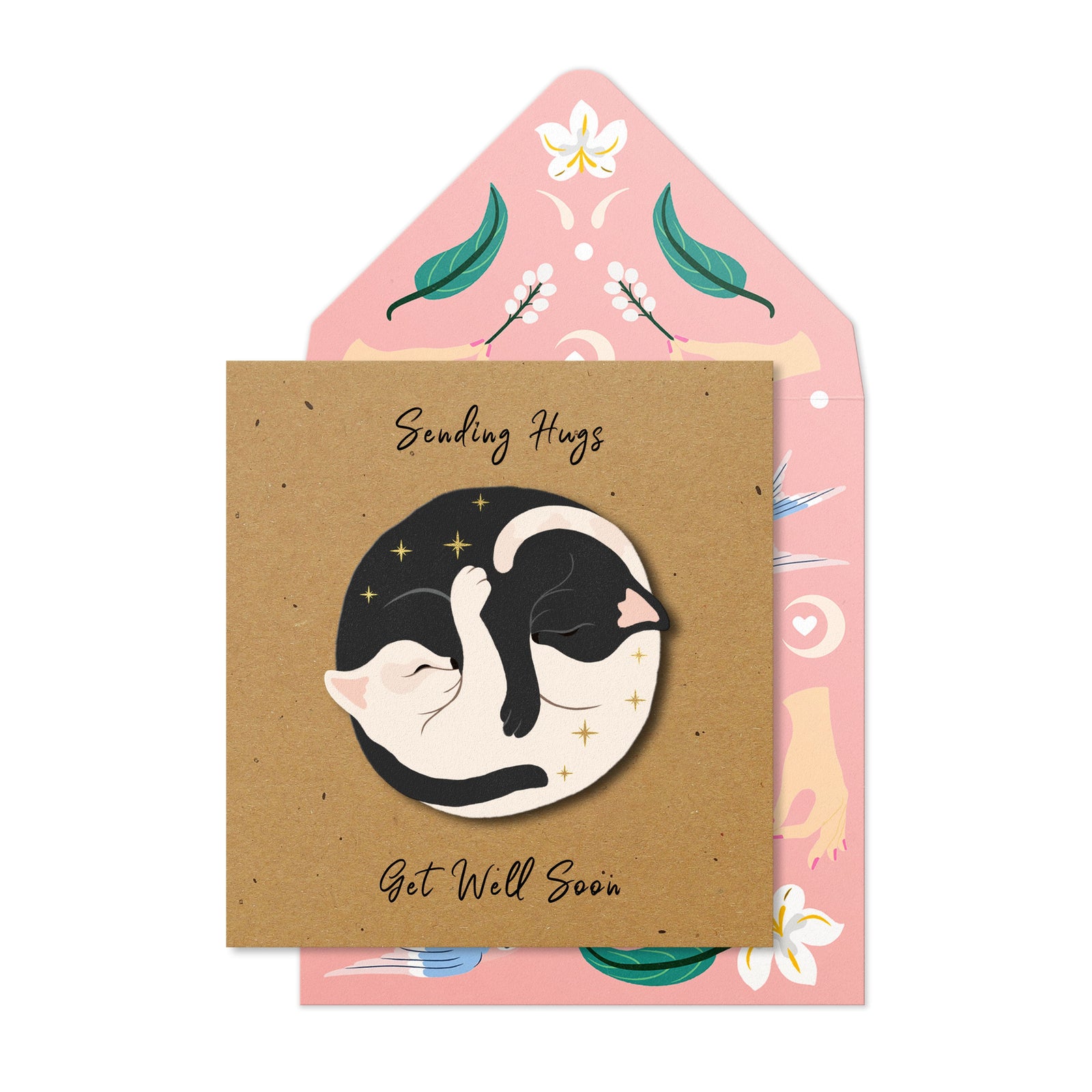 Get Well Soon, Yin-Yang Cats, Handmade Greeting Card